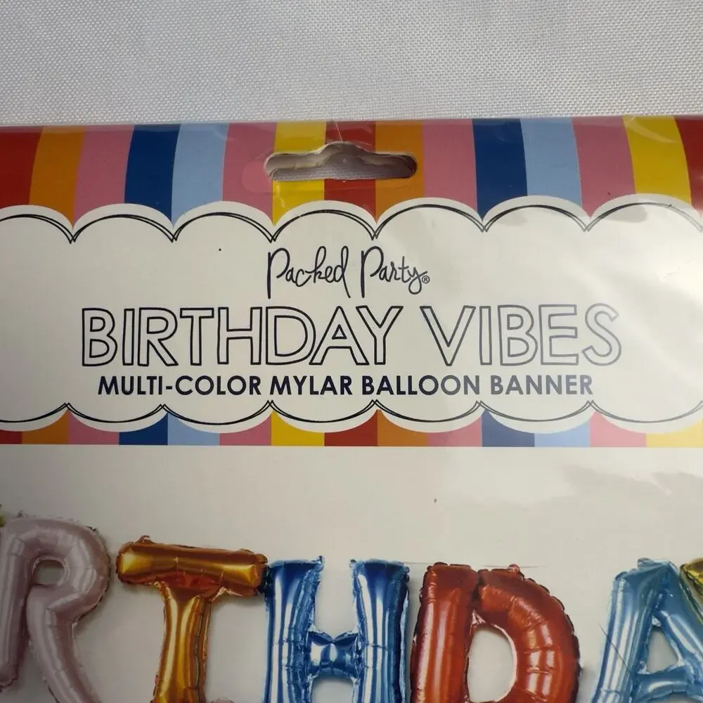 Packed Party Birthday Vibes Multi Color Mylar Balloon Banner 22 Feet